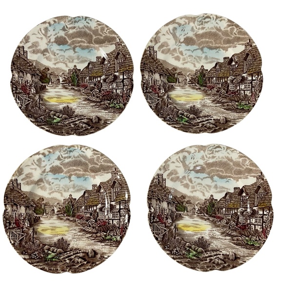 Set of 4 Johnson Bros Olde English Countryside 6 1/8” Plates Scalloped Edge - Picture 1 of 11